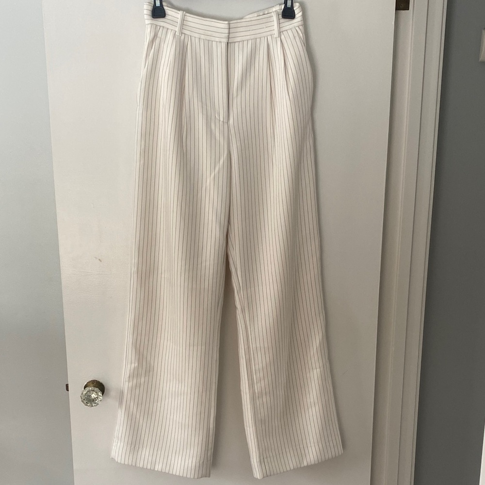 Abercrombie & Fitch White Pinstripe Wide Leg Pants
